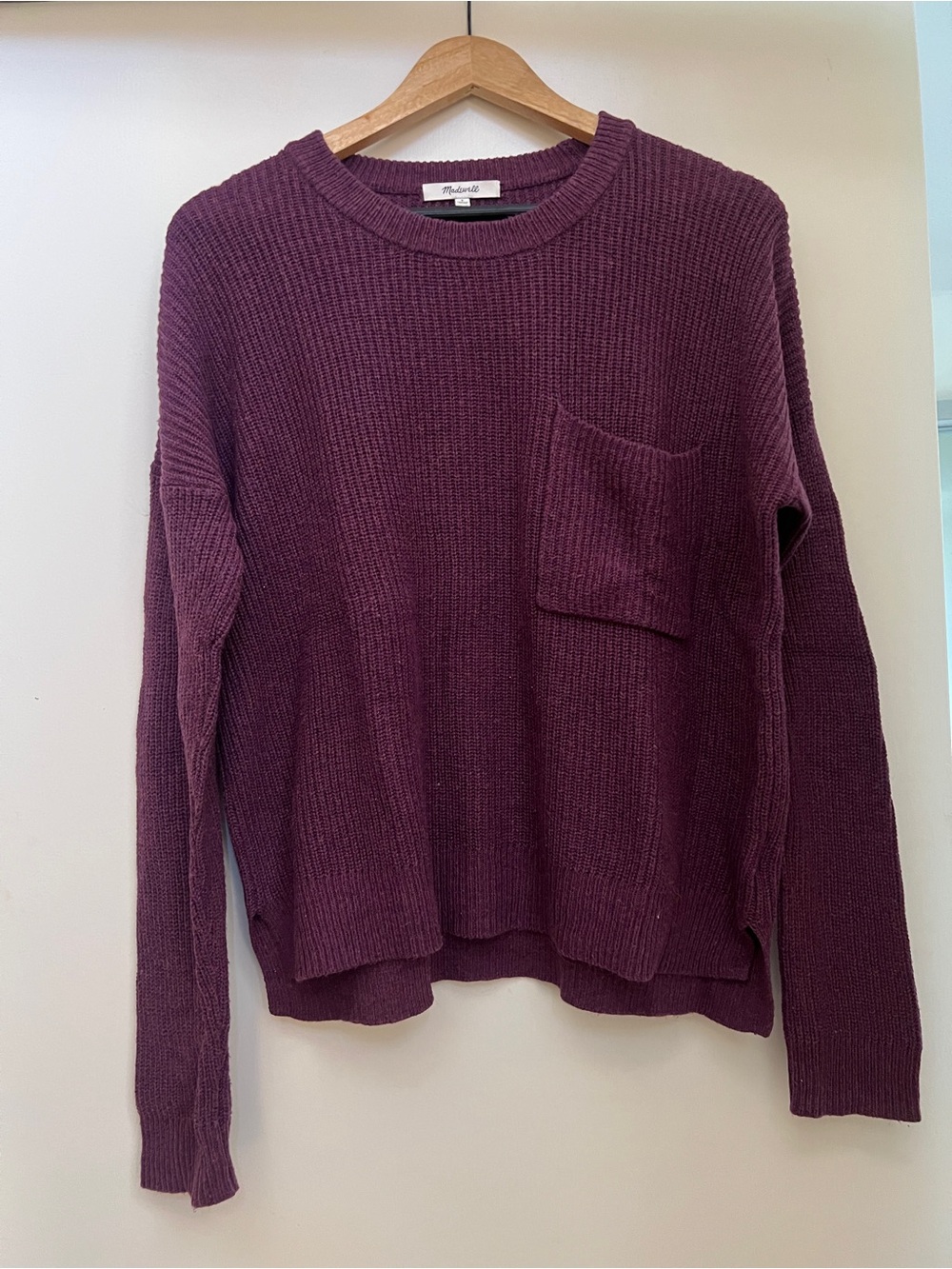 Madewell Plum Slouchy Crewneck Sweater with Patch Pocket